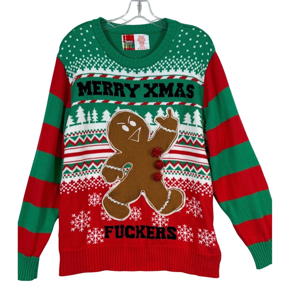 Spencers Light Up Ugly Christmas Sweater Gingerbread Man •XL• Festive Kitsch